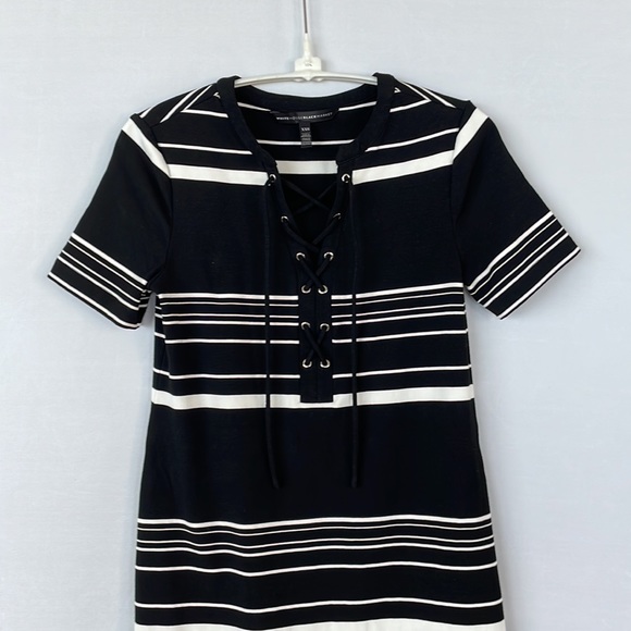 WHBM Short Sleeve Stripe Lace up Shift Dress Size XXS - Picture 14 of 14